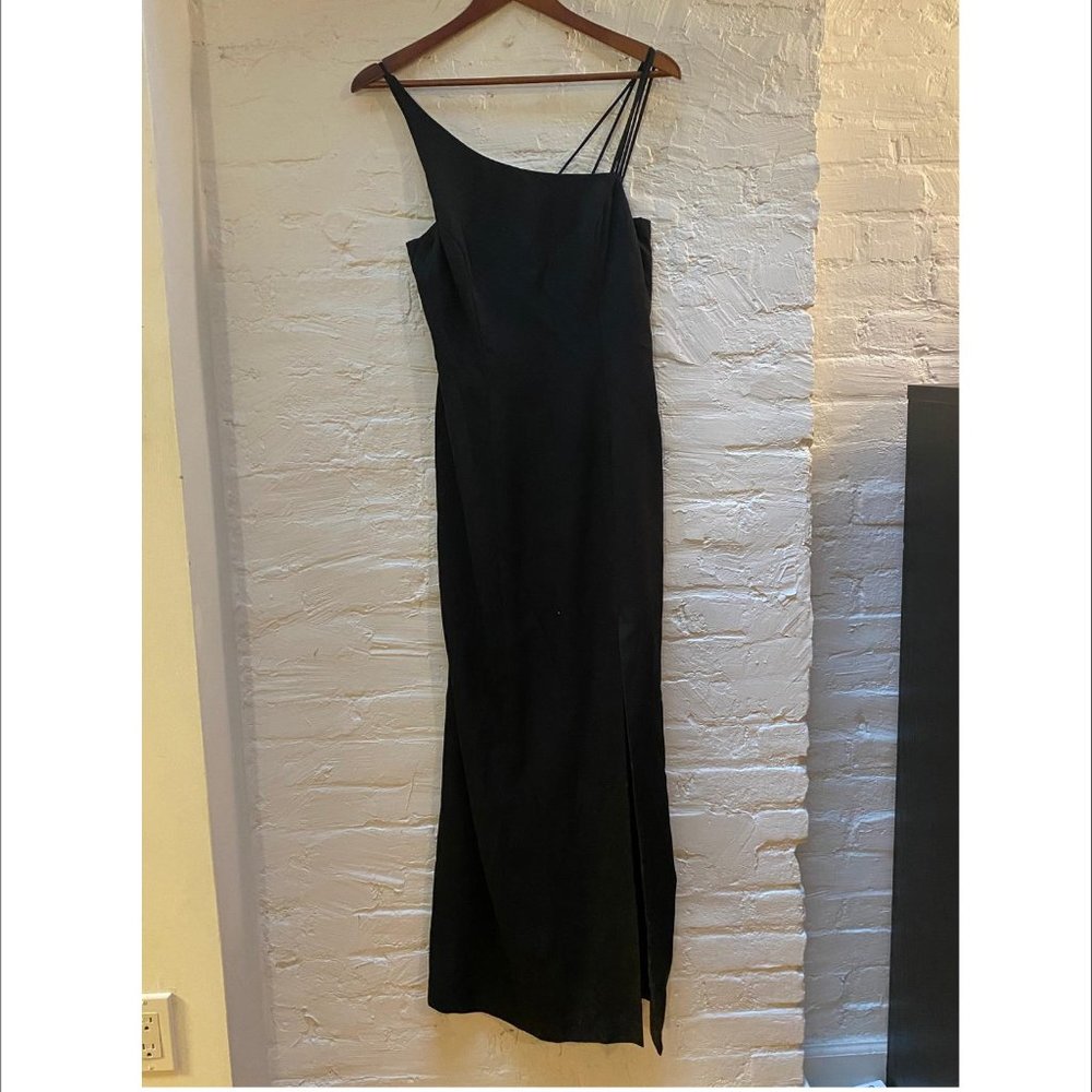 Asymmetrical Black Strappy Evening Dress